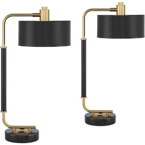 Possini Euro Design Myles 24" High Small Modern Glam Luxe Desk Lamps Set of 2 Dual USB Ports Black Gold Metal Home Office Living Room Charging Bedroom - 1 of 4