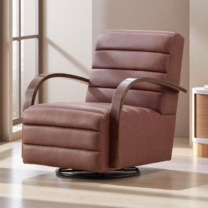 30.3" PU Swivel Armchair with Wood Armrests and Tufted Design - 1 of 4