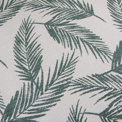 Green and White Tropical Palm Frond Reversible Indoor/Outdoor Area Rug 5'x7'
