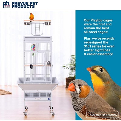 Pewter Wrought Iron Bird Cage with Play Stand and Casters