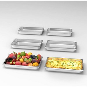 Acekool 6-Pack Full Size Steam Table Pans, 2.5" Deep Commercial Stainless Steel Hotel Pans with Handles, Anti-Jam Design - 1 of 4