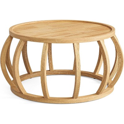 Tribesigns Solid Wood Coffee Table for Living Room, 31.5-Inch Round Center Table with Curved Frame Base, Easy Assembly