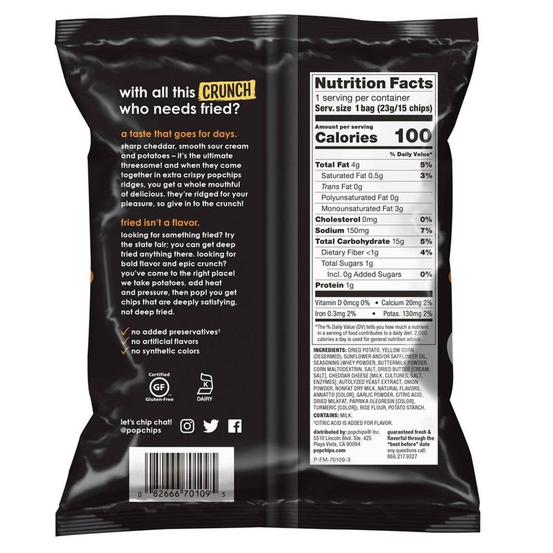 Popchips Cheddar and Sour Cream Ridges Potato Chips - .8oz, 3 of 5