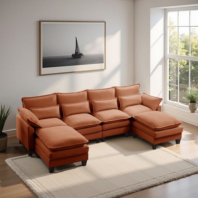 MYINDA 124'' Modern Velvet U-Shaped Sofa, 4-Seater Combo Sofa with Removable Legs for Living Room