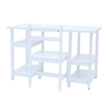 Teamson Kids Wooden Desk & Chair Set with Open Shelving for Storage Below, White