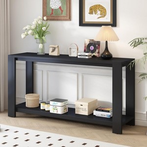 Minimalist Console Table with Bottom Shelf and Four Legs—ideal for entryway, hallway, living room,or corridor with distinctive features. Black - 1 of 4