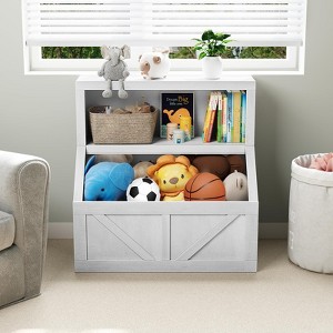 Kids Bookshelf and Toy Storage, 2 Tier Toy Organizer with Storage Cabinet, Toddler 2 Shelf Bookcase for Playroom, - 1 of 4