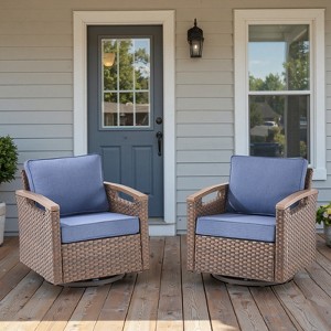 Outdoor Swivel Rocker Patio Chairs Thickened Cushions Swivel Chairs for Porch - 1 of 4