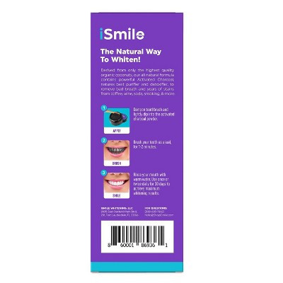 iSmile Activated Charcoal Natural Fluoride-Free Teeth Whitening Powder Toothpaste with Bamboo Toothbrush - Mint