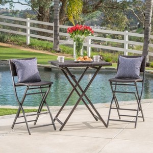 Christopher Knight Home Margarita Outdoor Wicker 3 Piece Folding Bistro Bar Set, Multibrown - 1 of 4