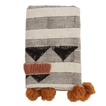 48"x72" Cotton Throw Blanket with Block Print Embroidered Design - Saro Lifestyle