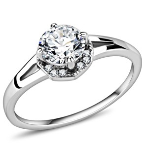 Slickblue Polished Stainless Steel Ring with Clear CZ - Round Halo Design, Elegant Engagement Ring for Women, Size 5-10 - 1 of 4