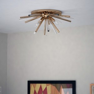 VAXCEL Aria 22.5-in Natural Brass 4 Light Mid Century Modern Sputnik Flush Mount Ceiling Fixture with Glass Accents - 1 of 4