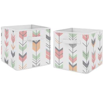 Sweet Jojo Designs Girl  Set of 2 Kids' Decorative Fabric Storage Bins Mod Arrow Pink Green and Grey