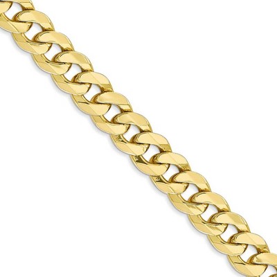 Black Bow Jewelry Men's 8mm 10k Yellow Gold Flat Beveled Curb Chain Necklace