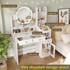 Makeup Vanity Table with Round Lighted Mirror, Glass Door Cabinet & Power Strip, 39"W White Vanity - 3 of 4
