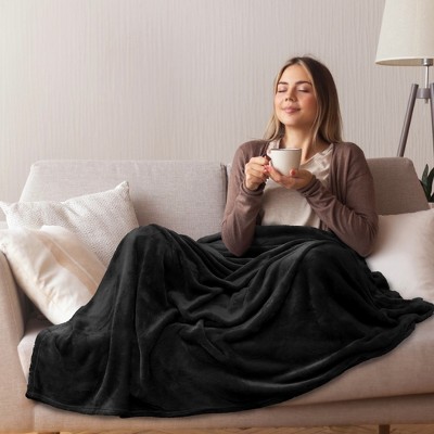 Black Luxury Fleece Throw Blanket for Sofa and Bed
