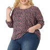 Agnes Orinda Women's Plus Size Ditsy Floral Elastic Cuff Crew Neck Peasant Blouses - 2 of 4