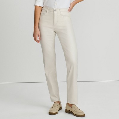 Lands' End Women's High Rise Metallic Coated Denim  Straight Leg Jeans