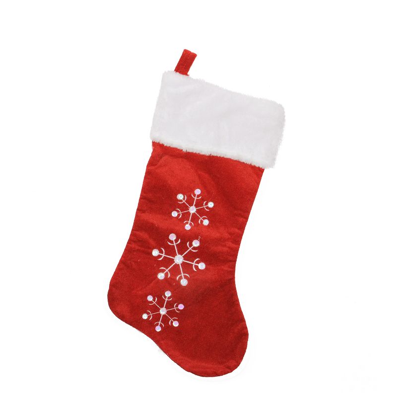 Northlight 19" Red and White Snowflake Embroidered Christmas Stocking, 1 of 4