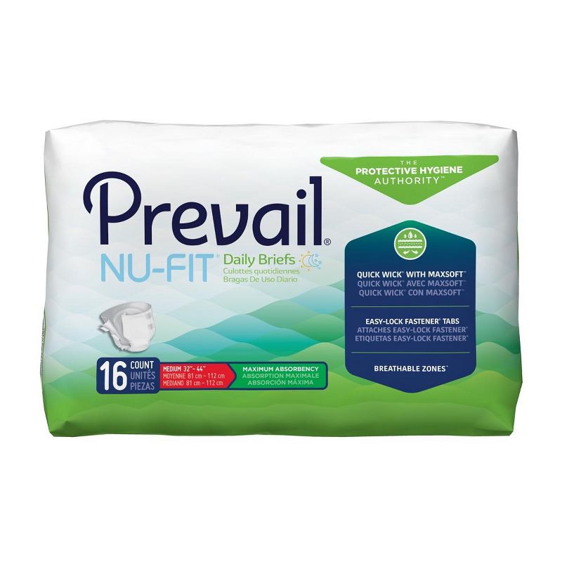 Prevail Nu-Fit Unisex Adult Incontinence Briefs, Refastenable Tabs, Maximum Absorbency, 1 of 3