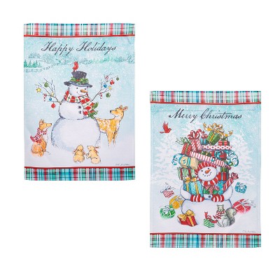 Evergreen Snowman Holiday Reversible Suede Garden Flag 12 x 18 Inches Indoor Outdoor Decor
