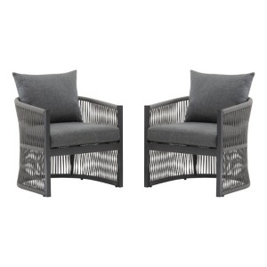 TiramisuBest Modern Gray Curved Aluminum Lounge Chair with Rope-Weave Design,Cushioned Comfort for Outdoor Living - 1 of 4