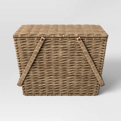 Rectangular Tapered Manmade Rattan Outdoor Picnic Basket with Hinged Top 9&#34; x 14&#34; - Threshold&#8482; designed with Studio McGee