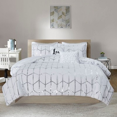 PAGED Twin/Twin XL Comforter Set 4 Piece Metallic Printed Bedding Sets, Bed in a Bag with 1 Quil, 1 Shams and 2 Decorative Pillows for Bedroom