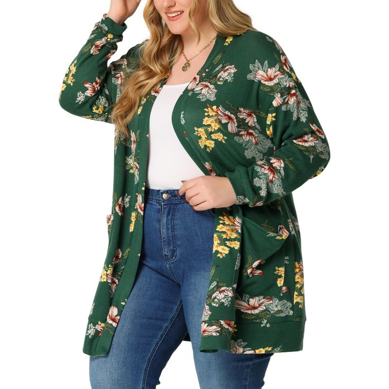 Agnes Orinda Women's Plus Size Lightweight Open Front Knit Floral Cardigan, 1 of 7