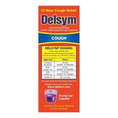 Delsym 12 Hr Cough Relief Liquid - Dextromethorphan - Grape - 3 fl oz, image 4 of 11 slides