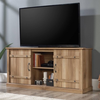 Timber Oak Farmhouse TV Stand with Sliding Barn Doors for 70" TVs