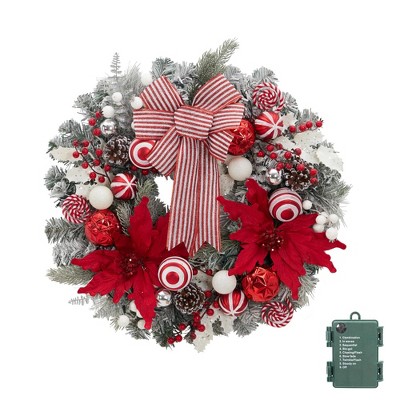 Christmas Wreath, Artificial Christmas  Wreaths, Xmas Wreath with Pine Cone and Berries, Xmas Decorations for Windows, Wall, Mantel,  Front Door