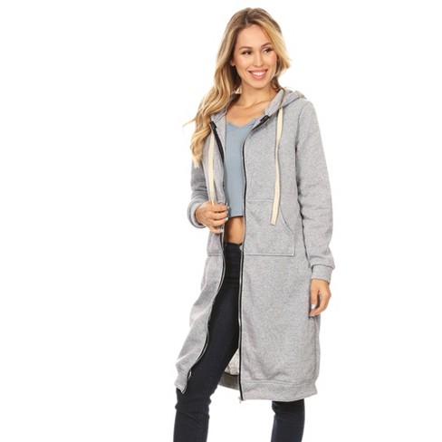 Long grey zip up hoodie best sale