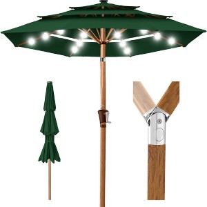 Best Choice Products Woodgrain Pattern 10ft 3-Tier Solar Patio Umbrella w/ 24 LED Lights, Tilt - 1 of 4