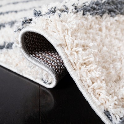 Sophie Striped Shag Square Rug in Ivory and Dark Grey - 5'3"