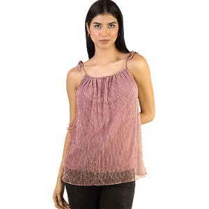Artyska Women's Shimmer Round Neck Tie-Shoulder Tank Top - 1 of 4
