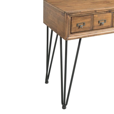 Tanner Light Walnut Industrial Sofa Table with Storage