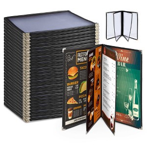 WeChef 30 Pack Menu Covers 8.5 x 11" Book Style Menu Holders 4 Pages 8 Views Restaurant Bar Black - 1 of 4
