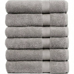 6 Pack Gray Bath Towels, 24x50, 100 Cotton, 515 GSM, Lightweight Soft 24” X 50” - 1 of 4