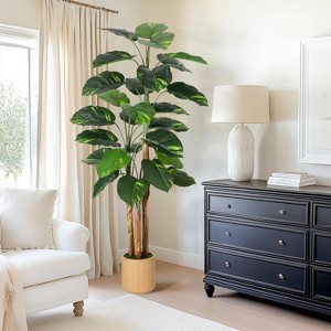 Artificial Scindapsus Aureus Plant, Fake Tree with Decorative Planter, Faux Golden Pothos Plants in Pot, Artificial Trees for Home Office Decor - 1 of 4