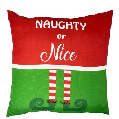 Elf - Naughty or Nice Christmas Holiday Decorative Throw Pillow - 18"x18" - Elrene Home Fashions