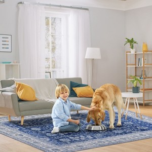 Washable Vintage Floral Rug Non Slip Low Pile Rug Soft Retro Throw Floor Cover Foldable Indoor Carpet for Living Room Bedroom Playroom Nursery - 1 of 4