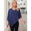 INSPIRE CHIC Women's Lightweight V Neck Flowy Casual Asymmetrical Hem Chiffon Cloak Blouse - 2 of 4