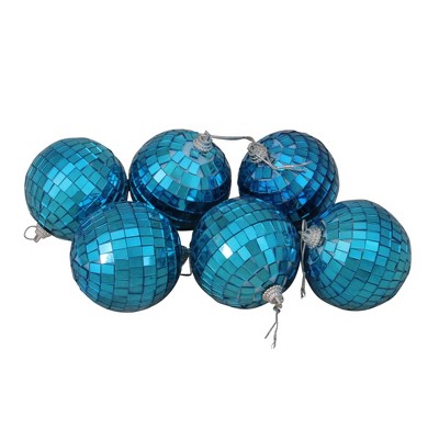 Northlight 6ct Peacock Blue Mirrored Glass Disco Ball Christmas Ornaments 2.75" 70mm