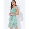 Allegra K Women's Floral Chiffon Flutter Sleeve Belted Square Neck Ruffled Hem Dress - 3 of 4