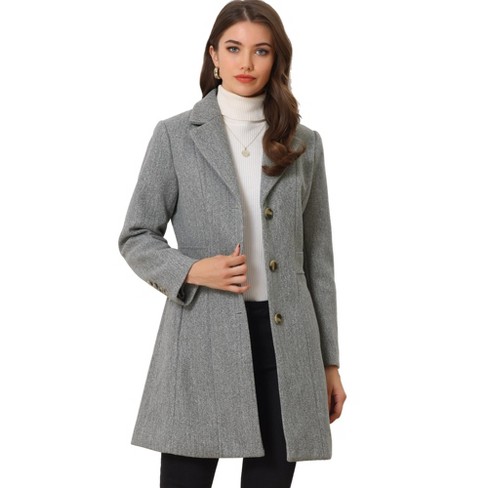 Allegra K Women's Single Breasted Notched Lapel Long Winter Coats Light Grey  Small : Target