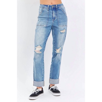 Women's High Waist Patch Pocket & Destroy friend Jean - Judy Blue