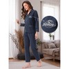 INSPIRE CHIC Women's Lounge Set Cotton Ribbed Button Up Long Sleeve Pants Pattern with Pocket Pajama Set Loungewear - 2 of 4