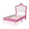 Twin Size Bed With LED Lights Modern Twin Size Upholstered Princess Bed Frame With Crown Headboard - 3 of 4